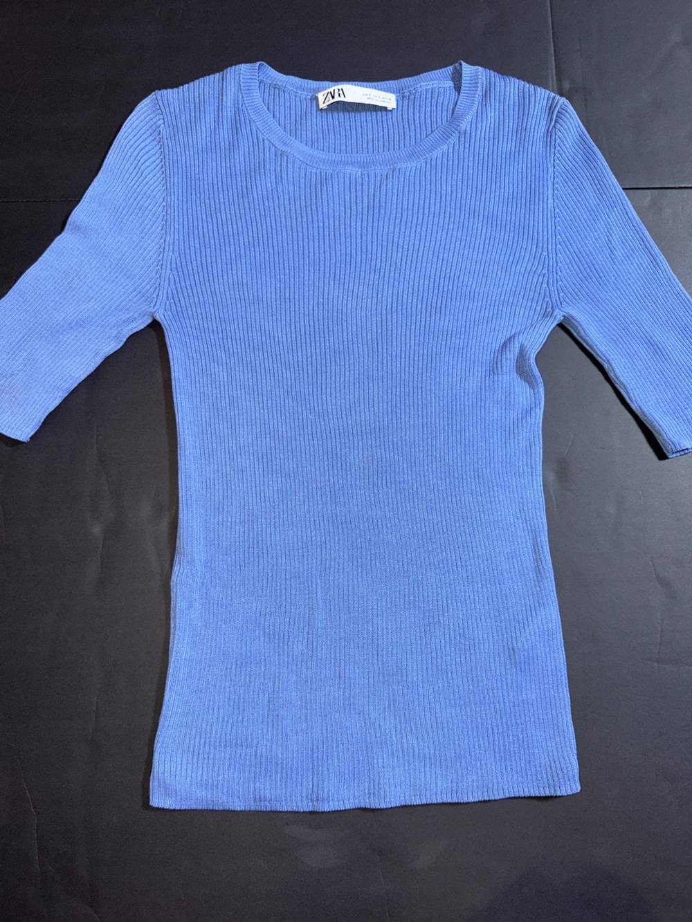 Zara Blue Ribbed Knit Top in Periwinkle
